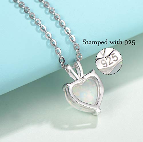 FANCIME October Birthstone Necklace Heart Necklace for Women Sterling Silver Created White Opal Necklace Cubic Zirconia CZ Danity Fine Jewelry for Women 16+2 inches Extender3