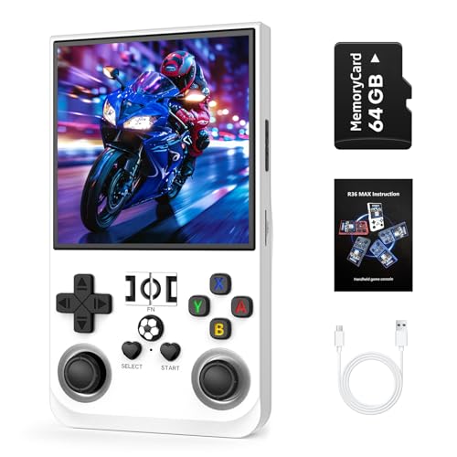 Image of R36Max Retro Handheld Game Console, Portable Mini Retro Handheld Game Console, 4.0 Inch IPS Video Gaming Console with 64GB TF Card Retro Games, 4000mAh Battery, White