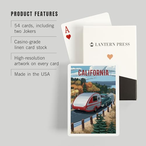 Lantern Press California, retro camper, 52 cartas póker miniatura 3