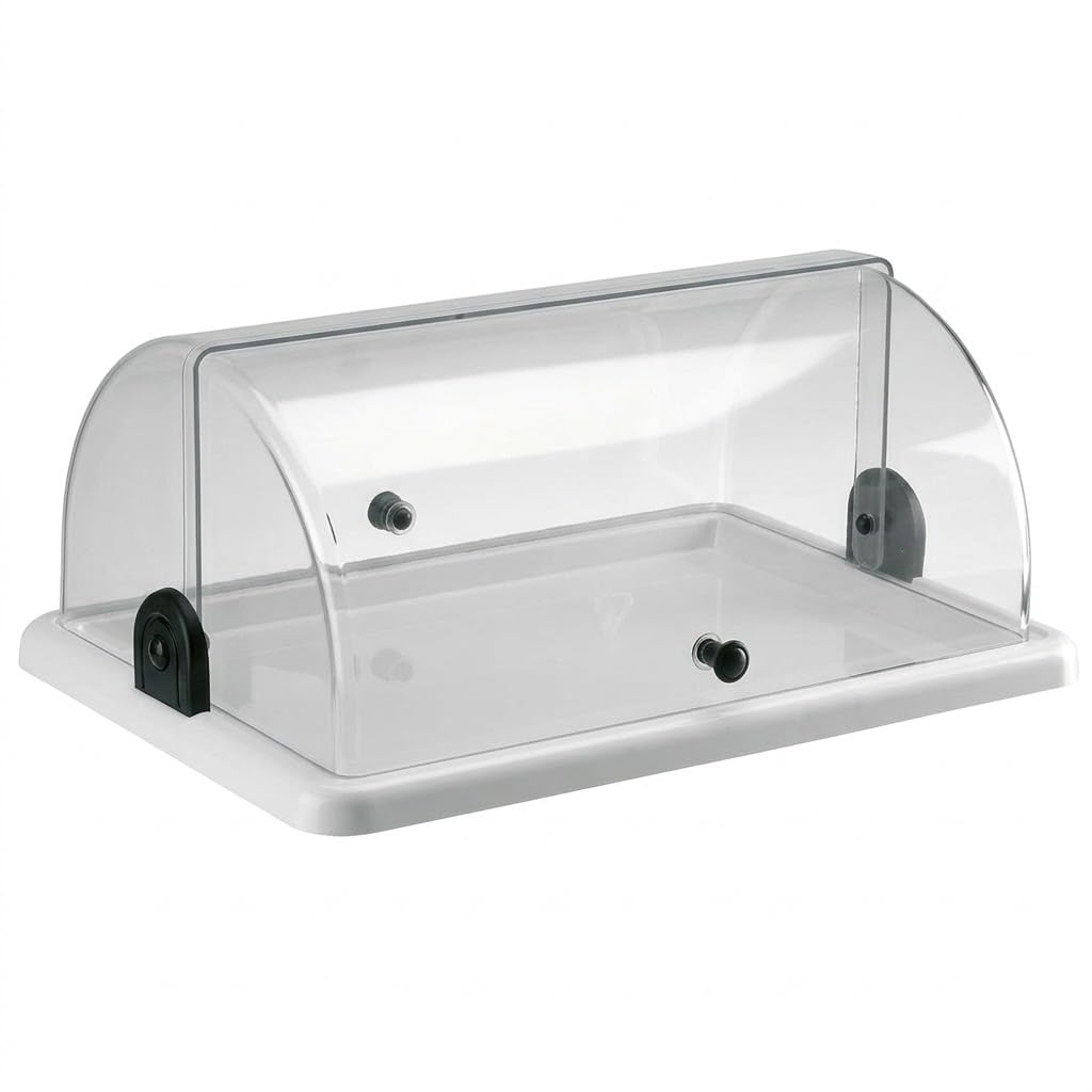 Vetrina Portabrioches Doppia Apertura 50x31xh18 con Pinza Pasticceria in Acciaio Inox Espositore Dolci e Cornetti per Bar e Buffet Vassoio Bianco e Cupola Made in Italy uso professionale certificata