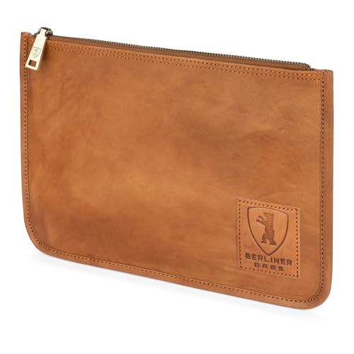 Berliner Bags Theo XL Cartera Organizador de Piel Auténtica para Documentos y Pasaporte, Portafolios de Viaje con Cremallera YKK, Correa de Muñeca Desmontable y Forro de Algodón – Marrón