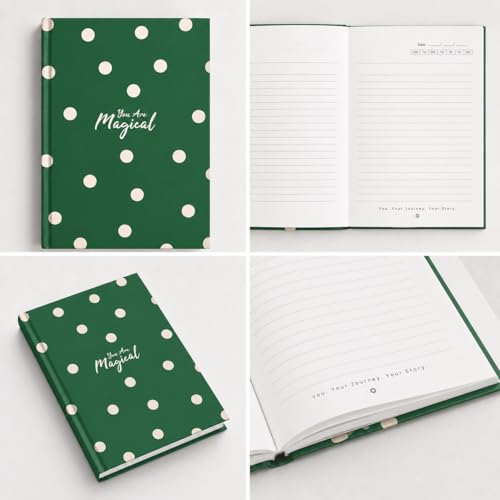 Image of WROTNOTE You Are Magic A5 Diary Notebook for Girls and Women, Green White Polka Dot Hardbound, 200 Ruled Pages 90 GSM, Diary for Office and Gifting