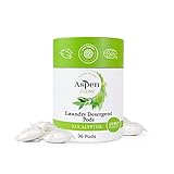 Eucalyptus Laundry Pods by AspenClean, New and Improved Packaging, Zero Plastic, EWG Verified™, Vegan, Non-Bio, Hypoallergenic Natural Laundry Detergent - 36 Count