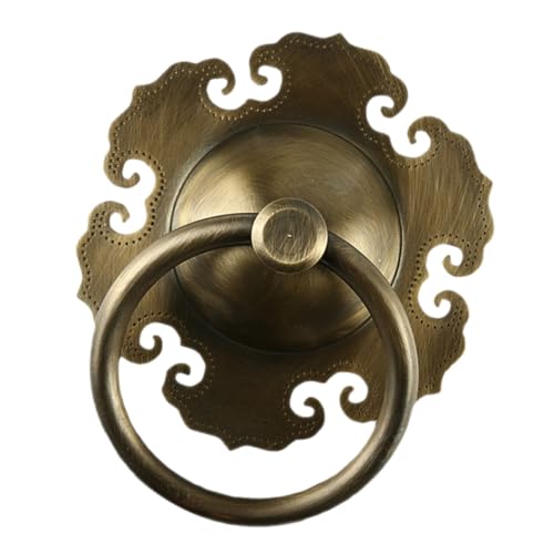 VILLFUL Manilla de Puerta Estilo Chino de Latón Macizo Llamador Retro Vintage de 6 CM Color Bronce Antiguo Tirador para Puertas Interiores y Exteriores Accesorio Decorativo Resistente