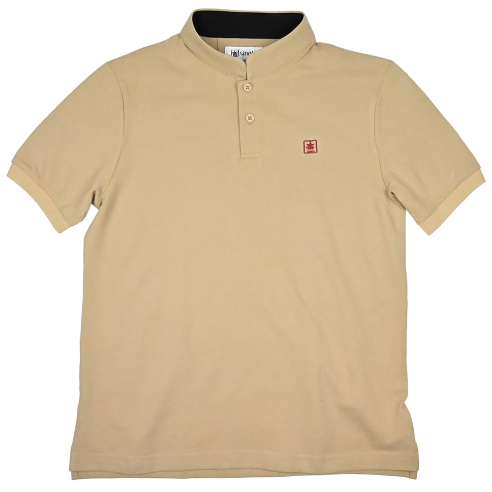 Polo Piquet con Colletto Mao in Cotone Beige, beige, 3XL