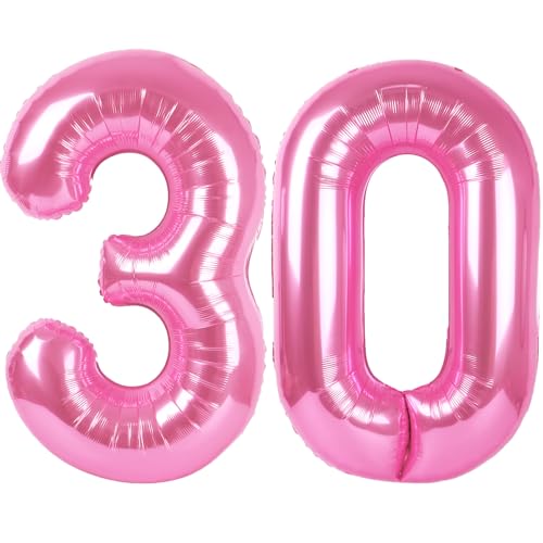 40 Inch Pink Number 30 Digital Balloon,Jumbo Mylar Foil Helium Balloon for 30 Balloons for Birthday Party,Wedding Anniversary Party Decorations