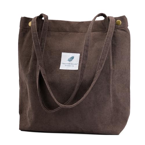 Image of Corduroy Tote Bag Cute Tote Bags for Women Shoulder Bag with Inner Pocket for Work Beach Travel and Shopping Grocery