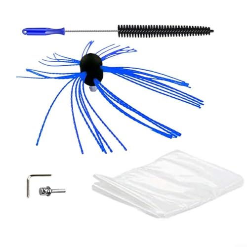 Opatiny Rotary Fireplace Tool Kit for Stove Pipe Cleaning, Flexible Spiral Design with Blue Line Brush Head, Includes Dust Sheet and Gap Brush(B)