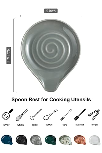 Image of LAUCHUH Spoon Rest for Stove Top, 5 inch Ceramic Spoon Holder for Kitchen Counter Large Cooking Spoon Holder for Spatula, Ladle or Tongs, Heat-Resistant, Framhouse Decor for Father's Day, Gray