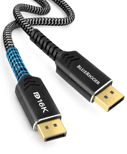 Image of BlueRigger DisplayPort 2.1 Cable 16K - 80Gbps Ultra High Speed DP to DP Cable (3FT), Supports 16K@60Hz, 8K@240Hz, 4K@480Hz, DSC 1.2a, Dynamic HDR, G-Sync, FreeSync, Braided Heavy Duty Cord