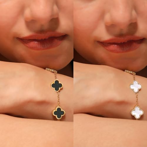 Image of SALVE Clover Anti Tarnish Bracelet for Women Stylish | Stainless Steel Bracelet for Woman | Fashion Jewellery for Women Aesthetic Accessories for Girls Chain Bracelet Gold