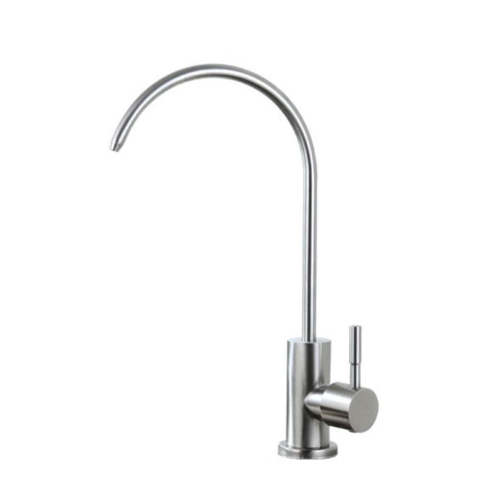 Faucet Kitchen Sink Faucet with Filter Drinking Water Swan Neck Design Single Handle Swivel Spout Brushed Nickel Cooling Tap (Brushed A)