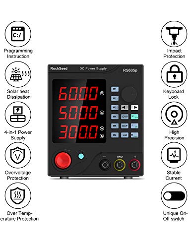 Programmable 60V/5A DC Power Supply Variable, Adjustable Switching Regulated Power Supply with 4-Digit Large Display Alligator Leads, PC Software, USB Interface for Lab Equipment (650p)
