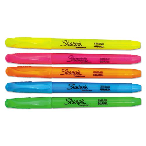 Sharpie Accent Products - Sharpie Accent - Accent Pocket Style Highlighter, Chisel Tip, Assorted Colors, 5/Set - Sold As 1 Set - Features SMEAR GUARD ink specially formulated to not smear when highlighting over many pen and marker inks including inkj
