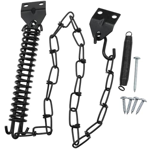 safycaby 1 Set Screen Door Chain for Door Spring Screen Door Chain and Spring Heavy Hardware Door Chain Stopper for Windproof Safety Storm Door Closing Device，Black