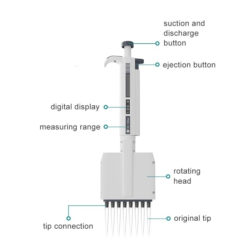 Multichannel Pipette Chemical Lab Equipment Digital Adjustable Micropipette Laboratory 8 Channels Pipette 12 Channels(12 Channels 0.5-10ul)