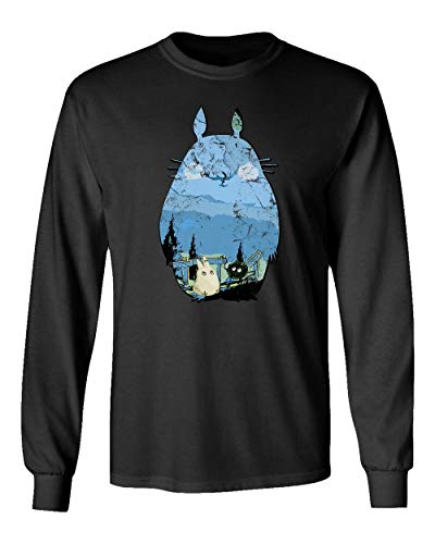 TMB Apparel New Novelty Shirt Totoro Shirt Studio Ghibli Miyazaki Men's Long Sleeve T-Shirt (Black, X-Large)