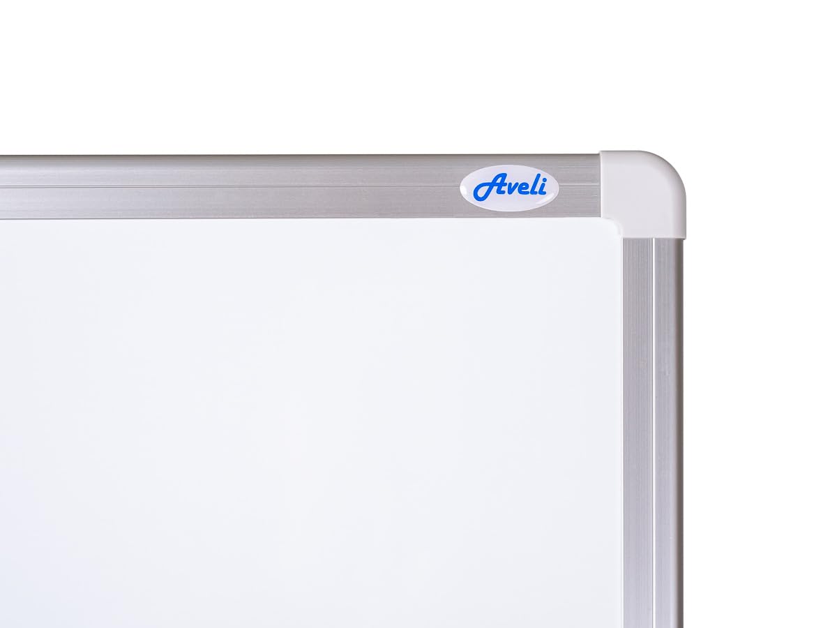 Pizarra magnética AVELI de 90 x 60 cm, pizarra blanca con marco de aluminio y estante, magnética y escritura, montaje en pared horizontal/vertical, para oficina, escuela, hogar