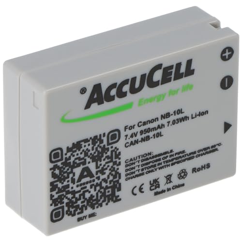 AccuCell Batterie compatible avec Canon NB-10L, PowerShot SX40 HS, Li-Ion 7,4 V, 750-950 mAh, dimensions : 45,5 x 32,4 x 15,2 mm