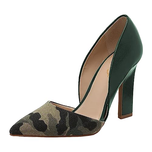 FOWT Women Classic Camouflage Pumps Pointed Toe High Heel Stiletto Pumps Shoes Cutout Design Two Toned Daily Dress Work Girls Shoes Size 8 US