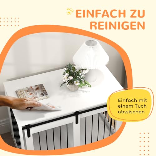 PawHut Hundekäfig 98 cm Hundebox für Zuhause mit Abschließbar Schiebetüren Moderne Metall Indoor Hundehütte für große Hunde Hundehaus 98 x 58 x 61 cm Weiß