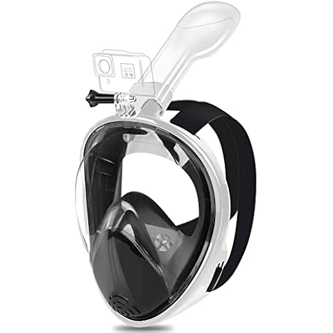 Rtdep Snorkel Mask Full Face 180°view Snorkeling Mask Full Face Design-Sports Camera Compatible Snorkel Mask Anti-fog and Anti-leak Diving Mask Breathing System Snorkel Set Adults(White+Black,L/XL) Cover