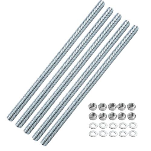 RunXinDa 5x M12 Gewindestange Stahl verzinkt 300 mm Vollgewinde Rostschutz mit Muttern & Scheiben für Möbelbau Maschinenbau (M12 x 300 mm)