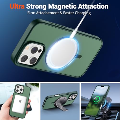 Image of SUPFINE Magnetic for iPhone 16 Pro Case (Compatible with MagSafe) (Military Grade Drop Protection) Slim Translucent Matte Shockproof with Anti-Fingerprint Phone Case,Forest Green