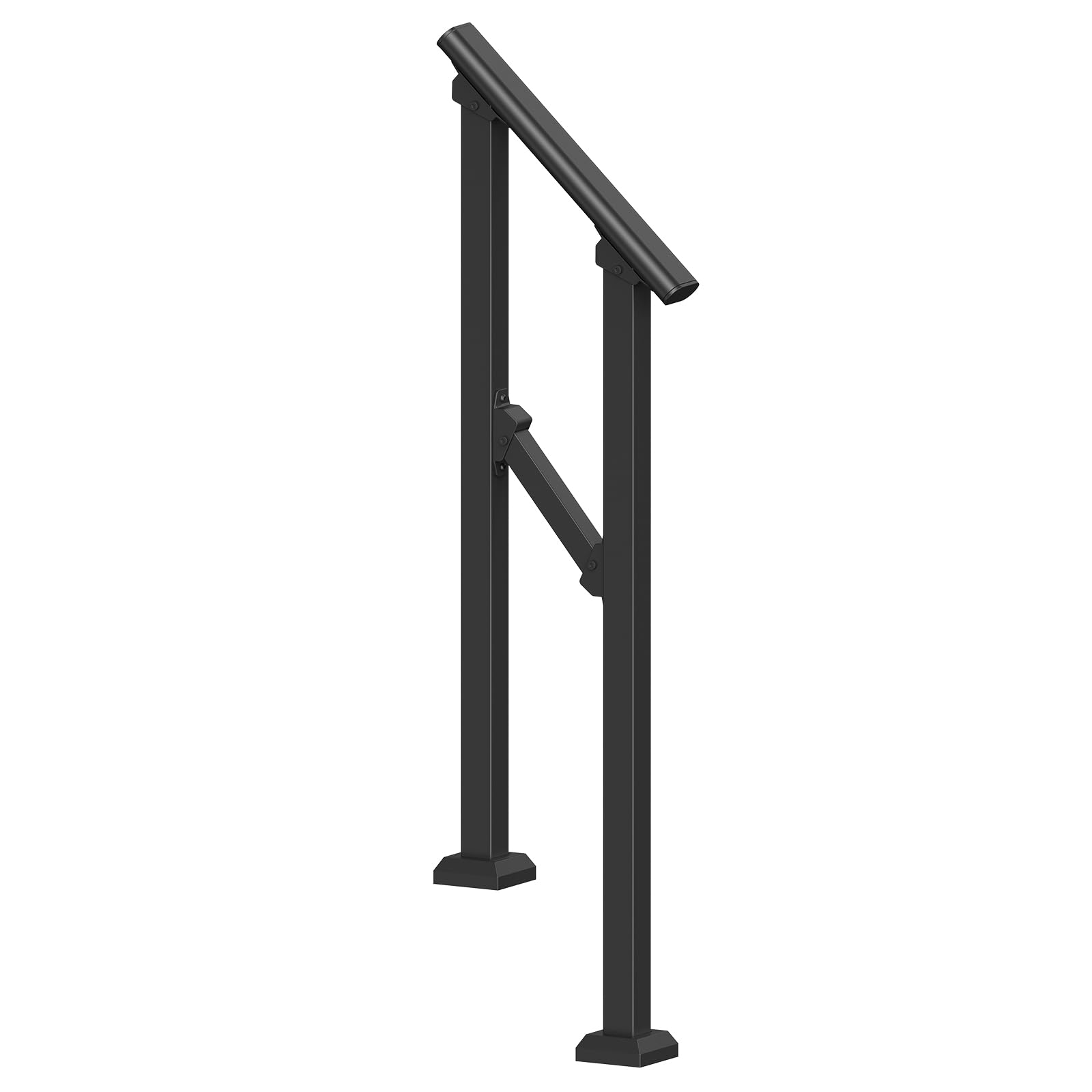 VEVOR Barandilla de Escalera para Pasamanos de Escalera de 1-2 Escalones con Kit de Instalación Tubo Cuadrado de Acero al Carbono para Personas Mayores, Escalones de Concreto, Porche, Patio, Negro