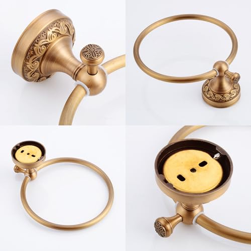 Image of Wall Mounted Bathroom Towel Ring, Bath Towel Hanger Antique Brass Pattern Carving,Brushed Bronze