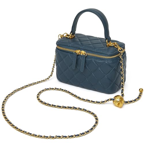 Image of DORIS&JACKY Small Quilted Box Crossbody Purse For Women, Designer Lambskin Leather Mini Top Handle Tote Bag With Chain Strap