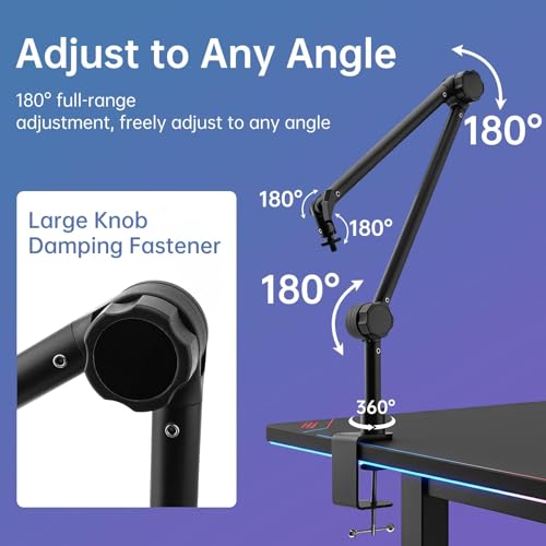 Image of Microphone Stand, Suspension Boom Arm Heightened Design with Desk Mount Clamp, 360 Rotatable,5 /8 inch to 3 /8 inch Adapter, for Podcast, Streaming,Voice-over, Gaming, Recording, Studio, Home Office