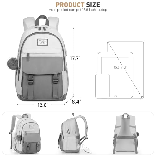 Image of WINDARS School Backpack for Teen Girls, Cute College Backpacks for Women Students Aesthetic Bookbag Large 15.6 Inch Laptop Bag Middle School Travel Back Pack (Dark Grey & Light Grey)