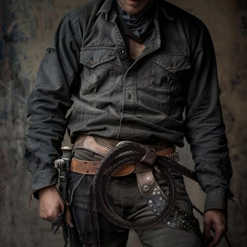 VZQI Acessórios de roupas de chicote de caubói ocidental com alça de caubói preto e marrom-preto, Ma