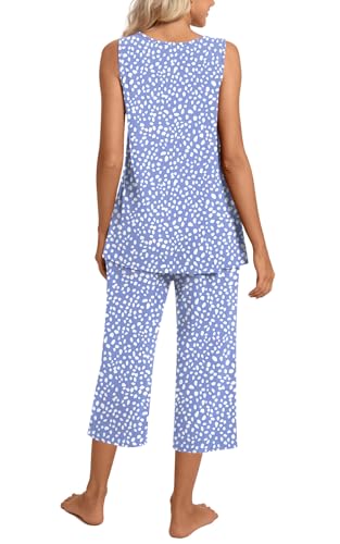 Image of TAOHUADAO Womens Summer 2 Piece Pajama Sets, Sleeveless Tops with Capri Pants, Lounge Ladies Pjs Sets with Pockets