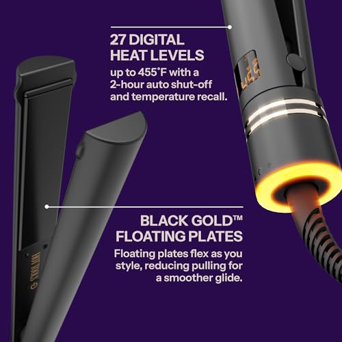 HOT TOOLS Black Gold Ionic 1 1/4 Inch Flat Iron, Use as Straightener for Sleek Straight Hair or Use Rounded Edges for Shiny Curls and Waves, Stylist-Preferred