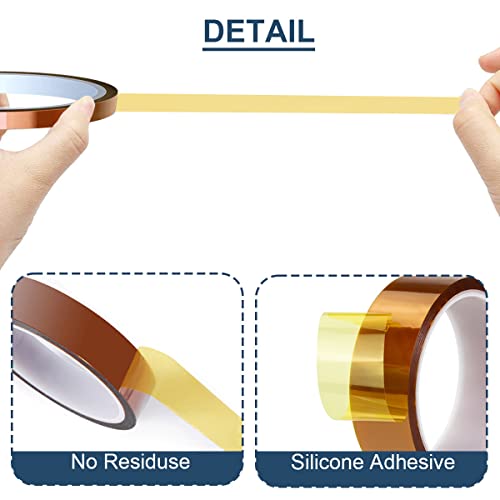 Image of 2 Rolls 20mm x 28m(90ft) High Temperature Tape High Temp Tape Polyimide Heat Resistant Tape Thermal Tape Kapton Tape for Masking /Solder / 3D Printers /Battery