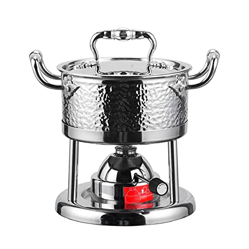Olla Caliente Y Olla De Gas Comercial, Horno De Gas, Olla De Acero Inoxidable para Sopa, Vajilla, Minicazuela Individual con Tapa De Vidrio, 6.3 Pulgadas, Capacidad De 2 L, Color Plateado
