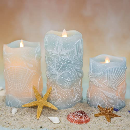 Silverstro Ocean Flameless Candles Remote Carved Seashell Real Wa...
