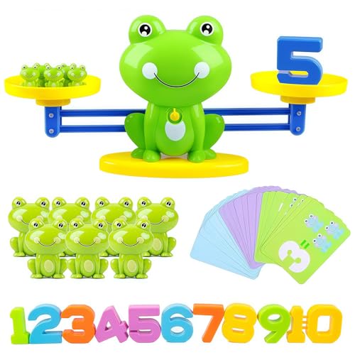Juguete Educativo Matemáticas Montessori,Balanza Rana con Números y Pesas,Juego para Aprender a Contar y Sumar,Regalo para Niños y Niñas de 3 4 5 años,Aprendizaje Temprano