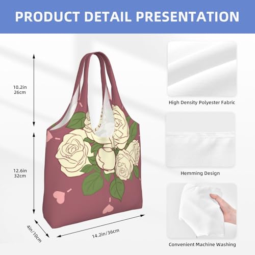 White Rose of Love Printed canvas bag-suitable for shopping bags, fashionable women's bags4