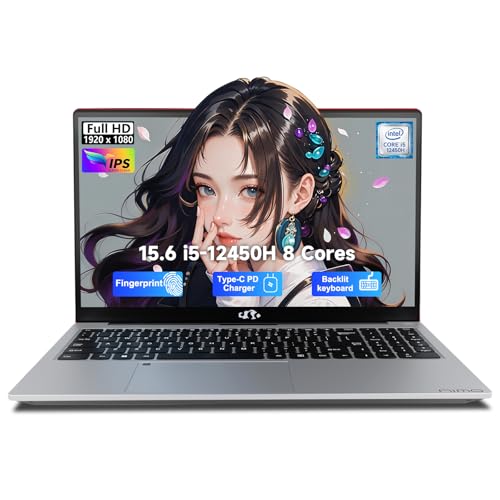 Image of NIMO 15.6 inch FHD lPS-Business-Laptop, i5-12450H 8 Cores 8GB RAM 256GB SSD (Beat i7-11800H, Up to 4.4 GHz) Student Computer with 100W Type-C Fingerprint Backlit Keyboard WiFi-6 Numpad