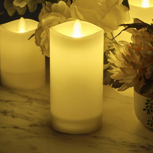 Image of Mikasa LED Wax Pillar Candle, 3 x 6 Inch White Flameless Candle with Dancing Flame Effect, 5-Hour Timer, Battery Operated Candle for Home Decor and Table Decor
