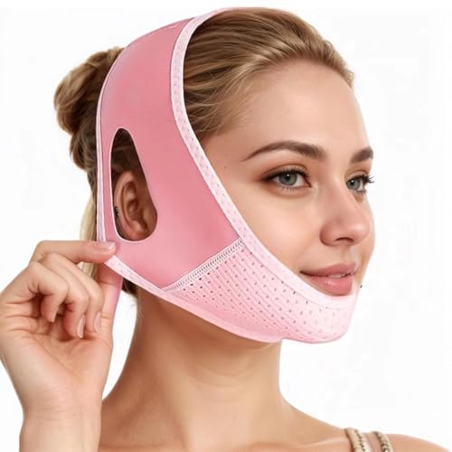 Máscara Lifting Facial Reutilizable, MáScaras Faciales En V, Papada Reductor Mujer, Para Papada Y Piel Facial FláCida, Ajustable, Rosa claro