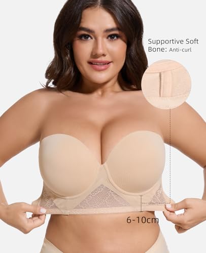 Strapless Longline Bra for Women Convertible Multiway Lace Corset Lift Up Bras Underwired Plus Size4