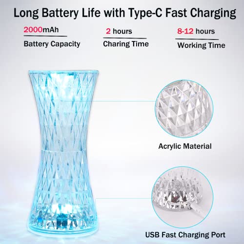 Soyccyop Touching Control Rose Lamp, Rose Lamp Diamond Crystal Lamp, 4 Modes 16 Color Changing Rgb Led Night Light, 2000Mah Battery Crystal Table Lamps For Bedside Desk Room Living Home Decor #TOP4