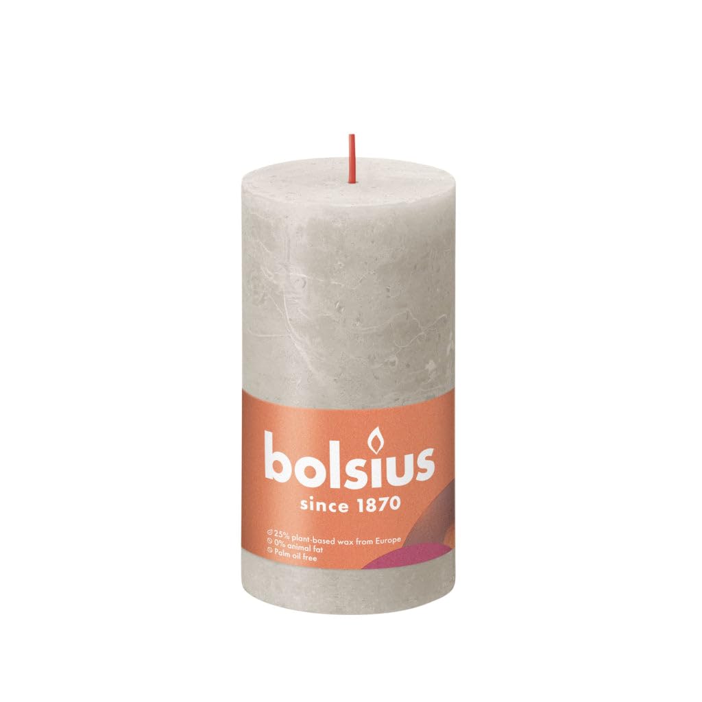 BOLSIUS Sandy Grey Rustic Shine Pillar Candle 13cm x 7cm