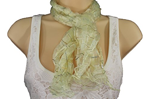 TFJ Women Fashion Neck Scarf Long Sheer Striped Fabric Blue White Black Green Pink2