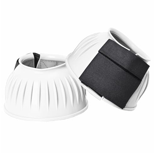 Image of HILASON Western Horse Rubber PVC Ribbed Double Hook and Loop Bell Boots Training Protective Shock Absorbing Leg