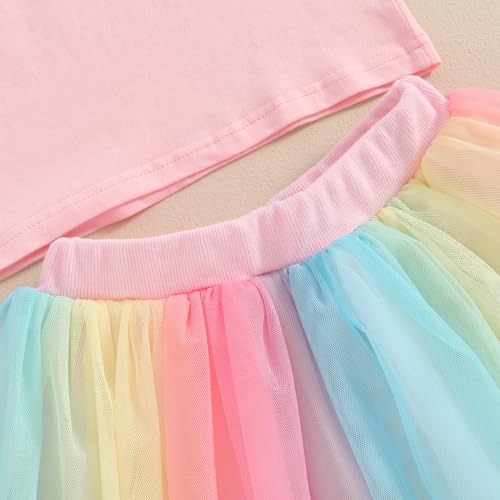 Image of Toddler Girl Birthday Outfit 2 /3 /4 /5 /6 Print Short Sleeve Shirt 2nd /3rd /4th /5th /6th Tutu Skirt Summer Clothes
